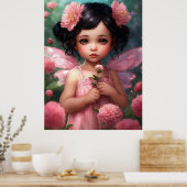 ファンタジー美しいピンクの妖精の女の子 ポスター (キッチン)