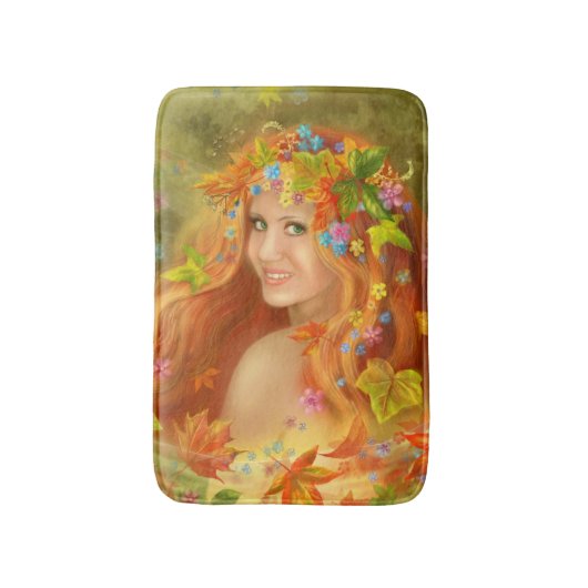 ファンタジー美しい妖精の女の秋。自然 バスマット (正面縦)