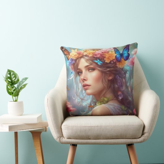 ファンタジー美しい妖精の蝶の花の庭 クッション (椅子)