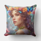 ファンタジー美しい妖精の蝶の花の庭 クッション (正面)