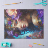 ファンタジー美しい紫色の花の妖精のデコパージュ 薄葉紙 (クラフト)