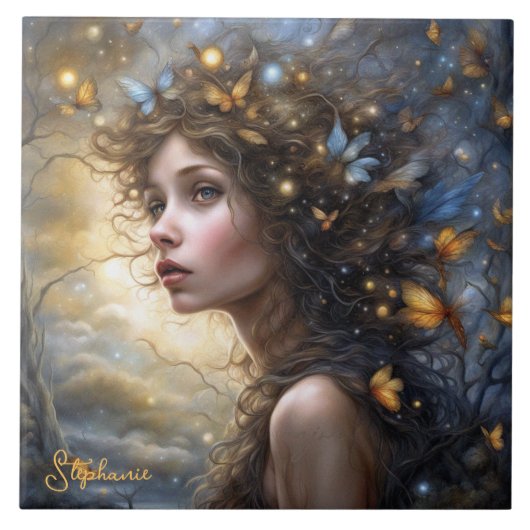 ファンタジー美しい蝶の妖精 タイル (正面)