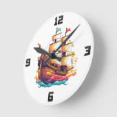 ファンタジー船 ラウンド壁時計 (傾斜)