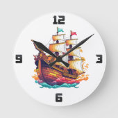 ファンタジー船 ラウンド壁時計 (正面)