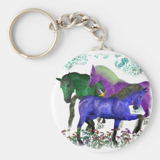 ファンタジー色の馬の花グラフィックデザイン キーホルダー (正面)