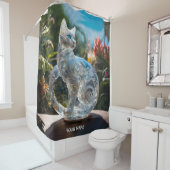 ファンタジー色鮮やかなガラス猫の花 シャワーカーテン (インサイチュ)