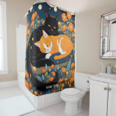 ファンタジー色鮮やかな黒オレンジ色の猫 シャワーカーテン (インサイチュ)