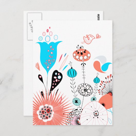 ファンタジー花とバーディ葉書 ポストカード (正面/裏面)