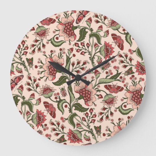ファンタジー花ペイズリー手描き ラージ壁時計 (正面)