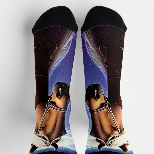 ファンタジー茶色の馬と白いマネの靴下 ソックス (上部)