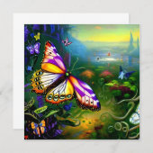 ファンタジー蝶の旅空白ののグリーティングカード (正面/裏面)