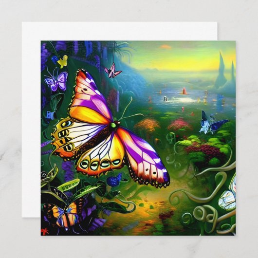 ファンタジー蝶の旅空白ののグリーティングカード (正面/裏面)