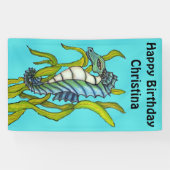 ファンタジー誕生日アクアブルーシーホースワカメ 横断幕 (横)