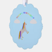 ファンタジー誕生日ユニコーンレインボーアンドクラウドカスタムズ オーナメントカード (左)