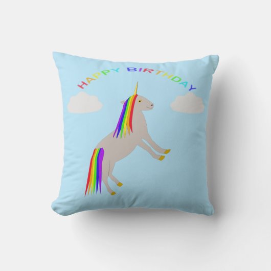 ファンタジー誕生日ユニコーンレインボーアンドクラウドカスタムズ クッション (正面)