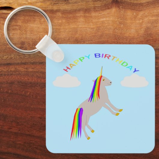 ファンタジー誕生日ユニコーンレインボーアンドクラウドカスタム キーホルダー (正面)