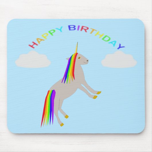 ファンタジー誕生日ユニコーンレインボー&クラウド マウスパッド (正面)