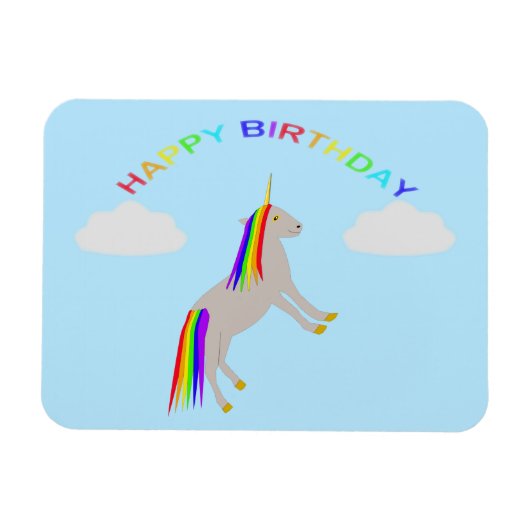 ファンタジー誕生日ユニコーンレインボー&クラウド マグネット (横)