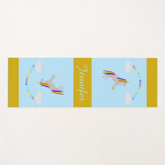 ファンタジー誕生日ユニコーンレインボー&クラウド ヨガマット (正面(横))