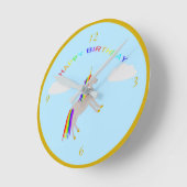 ファンタジー誕生日ユニコーンレインボー&クラウド ラウンド壁時計 (傾斜)