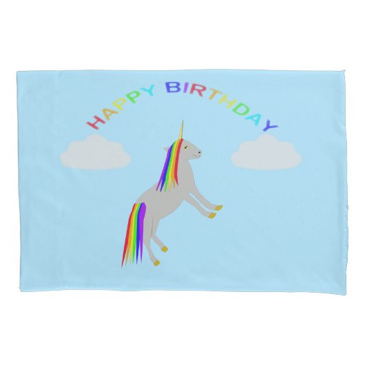 ファンタジー誕生日ユニコーンレインボー&クラウド 枕カバー (正面)