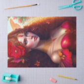 ファンタジー赤い妖精の赤い花のデコページ 薄葉紙 (クラフト)