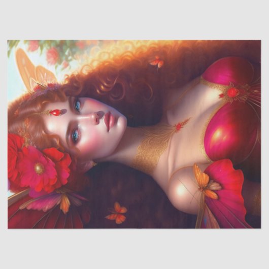 ファンタジー赤い妖精の赤い花のデコページ 薄葉紙 (正面)