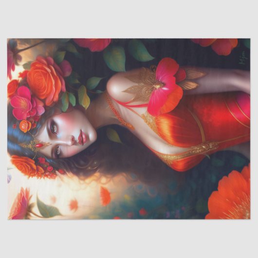 ファンタジー赤い妖精の赤い花のデコページ 薄葉紙 (正面)