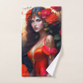 ファンタジー赤い妖精の赤い花 バスタオルセット (ハンドタオル)