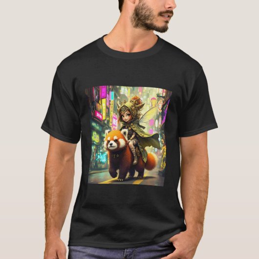 ファンタジー野生のパンダ乗り物 Tシャツ (正面)