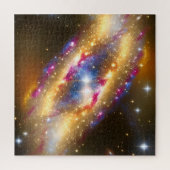 ファンタジー金ゴールドブルーとピンクのおもしろい星雲イメージ ジグソーパズル (縦)