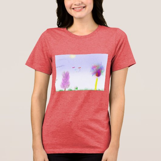 ファンタジー風景の逃避 女性用Tシャツ トライブレンドTシャツ (正面)