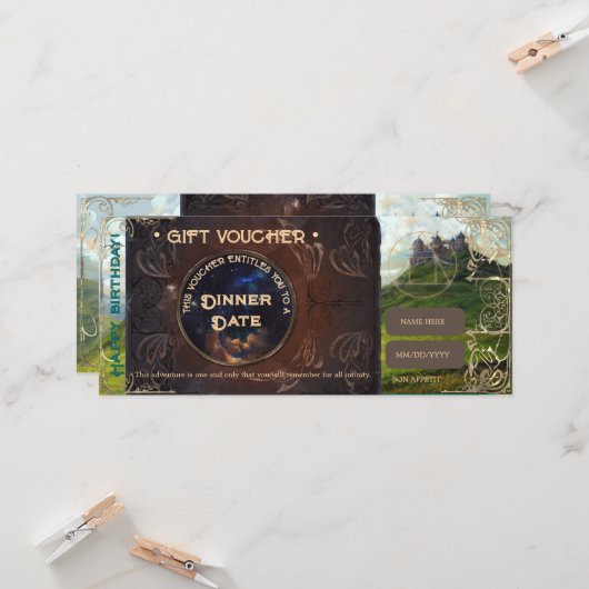 ファンタジー風景ヴィンテージロマンチックなギフト券 (正面/裏面インサイチュ)