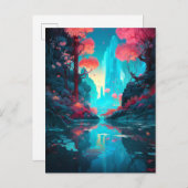 ファンタジー風景林ピンクブルー葉書 ポストカード (正面/裏面)