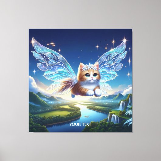 ファンタジー飛んでいるかわいい猫の羽 キャンバスプリント (正面)