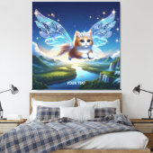 ファンタジー飛んでいるかわいい猫の羽 キャンバスプリント (インサイチュ (寝室))