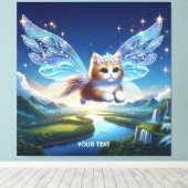 ファンタジー飛んでいるかわいい猫の羽 キャンバスプリント (インサイチュ (ウッドフロア))