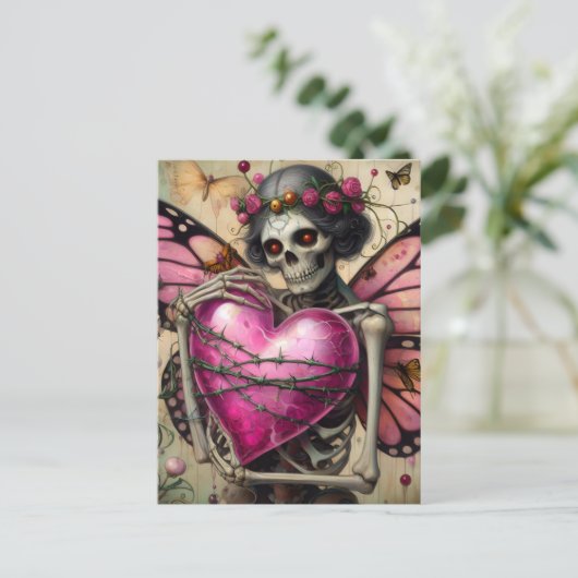 ファンタジー骨組み有刺鉄線ハート ポストカード (スタンド正面)