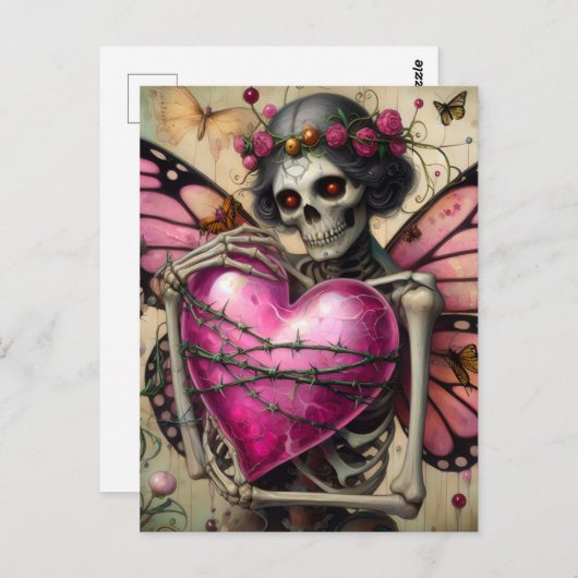 ファンタジー骨組み有刺鉄線ハート ポストカード (正面/裏面)