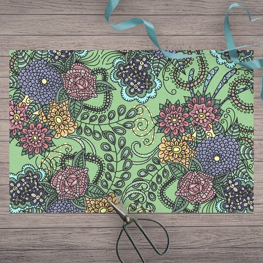 ファンタジー魅力的カラフルの詳細なドードル花 薄葉紙