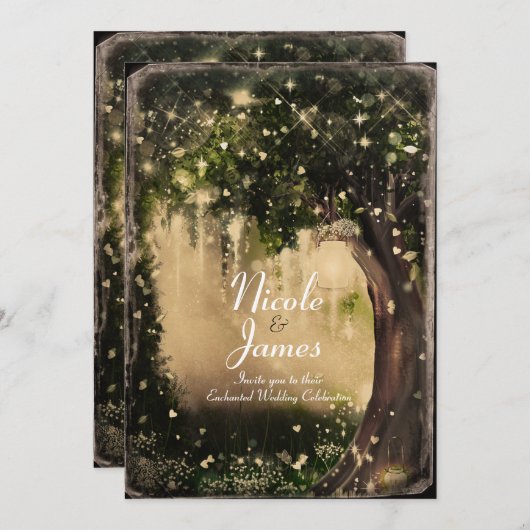 ファンタジー魅惑の愛の森ヴィンテージウェディング 招待状 (正面/裏面)