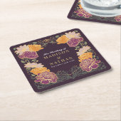 ファンタジー魅惑フローラ庭園の結婚式 スクエアペーパーコースター (アングル)