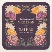 ファンタジー魅惑フローラ庭園の結婚式 スクエアペーパーコースター (正面)