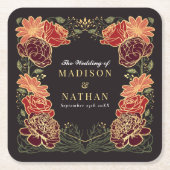 ファンタジー魅惑フローラ庭園の結婚式 スクエアペーパーコースター (正面)