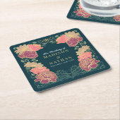 ファンタジー魅惑フローラ庭園の結婚式 スクエアペーパーコースター (アングル)