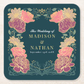 ファンタジー魅惑フローラ庭園の結婚式 スクエアペーパーコースター (正面)