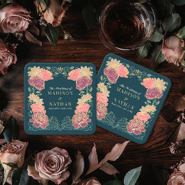 ファンタジー魅惑フローラ庭園の結婚式 スクエアペーパーコースター