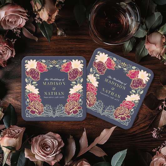 ファンタジー魅惑フローラ庭園の結婚式 スクエアペーパーコースター