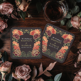 ファンタジー魅惑フローラ庭園の結婚式 スクエアペーパーコースター