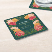 ファンタジー魅惑フローラ庭園の結婚式 スクエアペーパーコースター (アングル)